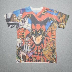 Bacardi Shirt Large Blue Red Joker All Over Print Mardi‎ Gras Alcohol Liquour